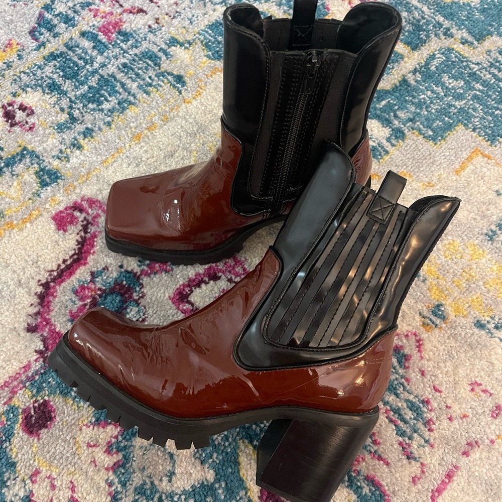 Jeffrey Campbell Patent Leather Square Toe Boots